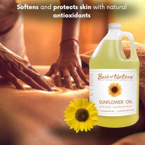 Best of Nature 100% Pure Sunflower Massage Oil, Lightweight Deep Moisturizing Unscented Oil for Skin, Body & Massage, Nourishing Hydration for Hair & Face, Half Gallon (64 fl oz)