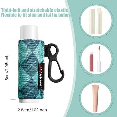 HEYSKAY 8PCS Lip Balm Keychain Holder Compatible with Chapstick, Stocking Stuffers Gifts Keychain Lip Gloss Holder Key Chain Lipstick Holder Sleeves(Classical Strap Patterns)