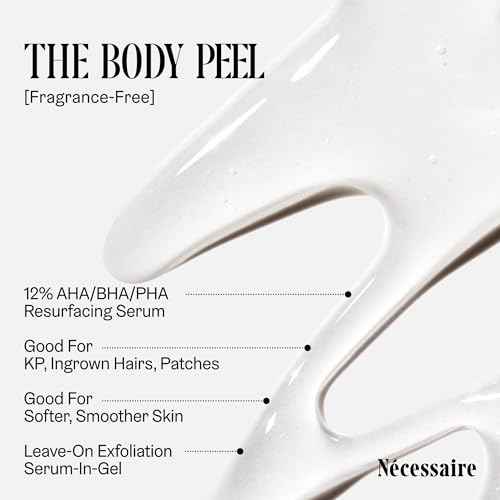 N?cessaire The Body Peel. Resurfacing Serum for KP, Ingrowns, Strawberry Skin and Discoloration. 10% AHA, 1% BHA, 1% PHA, Peeling Peptide. Dermatologist-Tested. Hypoallergenic. Non-Comedogenic. 150ml