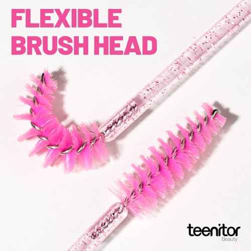 Teenitor 200pcs Mascara Wands and Lip Applicators Disposable, 100pcs Disposable Mascara Wands, 100pcs Lip Applicators Pink