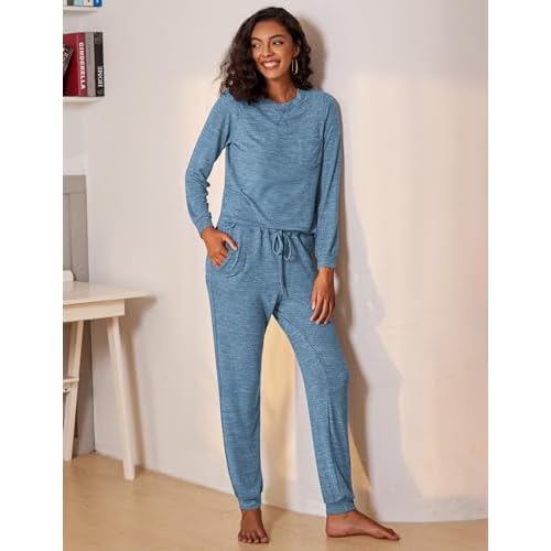 Ekouaer Womens Pajamas Set Long Sleeve Loungewear Soft Lounge Set Joggers with Pockets
