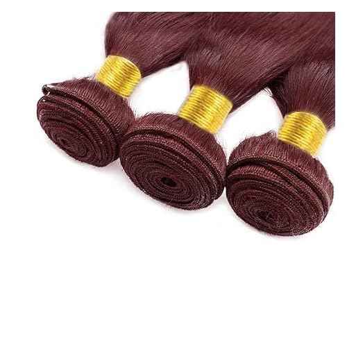 Human Hair Bundles 22 24 26 Inch Burgundy 99J Straight Bundles Human Hair 100% Unprocessed Soft Sewn In with Double Drown Weft for Black Women