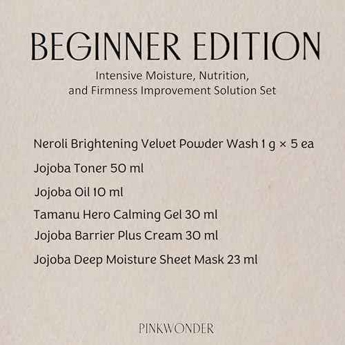 PINKWONDER Beginner Edition Skincare Set | USDA Organic Jojoba Oil | Hydrating & Soothing Routine | Travel Essentials for Women | Korean Skincare Gift
