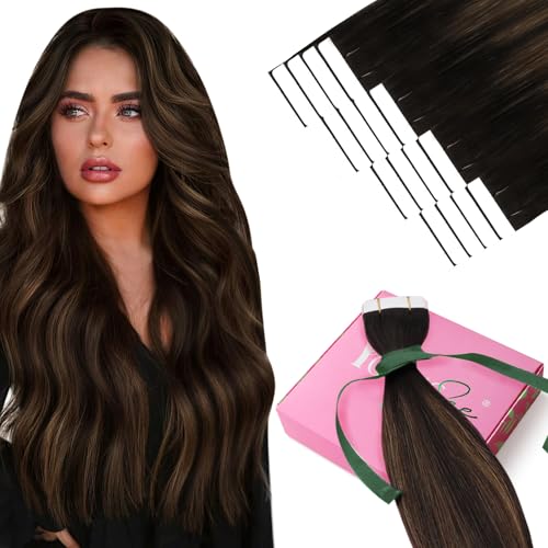 YoungSee Tape in Human Hair Extensions Brown Balayage Tape in Extensions Human Hair Dark Brown Tape-in Hair Extension Ombre Human Hair Tape-in Extension Long Hair 20 Inches 20pcs 50g