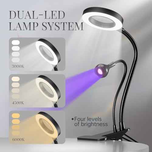 krofaue Dual-Headed UV Nail Lamp with 6¡¿ Magnifier, 3W Adjustable Flash Cure Lamp for Gel Nails Desk Clip on Nail Light for Home and Salon DIY
