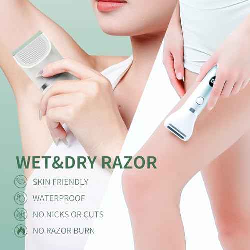 Bikini Trimmer for Women, 3-in-1 Electric Razors for Women, Waterproof Bikini Shaver Replaceable Facial, Body Trimmer for Pubic Hair, Painless Razor for Hair Trimmer Gifts for Her, Mint Green