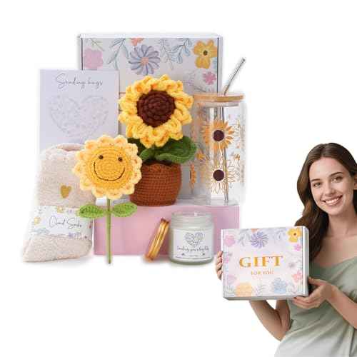 Sunflower Gifts for Women, 7pcs Self Care Get Well Soon Gift Basket ? Relaxing Spa Care Package, Thinking of You Birthday Sympathy Gift Box for Mom, Friend, Sister