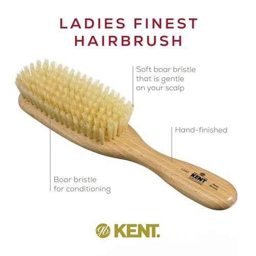 Kent LS9D Satinwood Pure Soft White Bristle Narrow Hair Brush ? Boar Bristle Brush for Thin Hair. Luxury Styling, Straightening, and Smoothing. Ideal for Women. Made in England