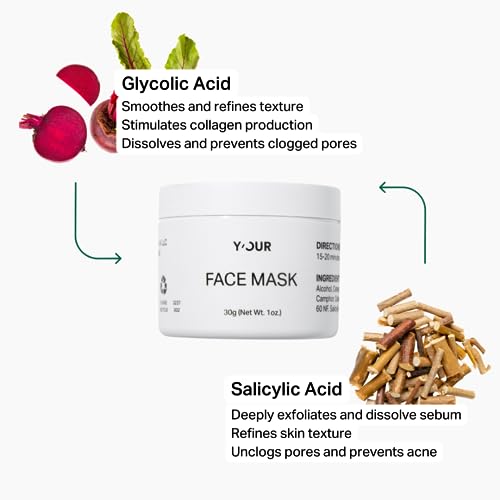 Y¡¯OUR Purifying Detox Face Mask: Blackhead, Whitehead & Pore Remover; Anti-Acne & Pimple Care; Cleansing & Exfoliating for Hydrating & Glowing Skin; With Salicylic Acid & Bentonite Clay. Made in USA