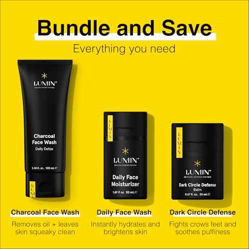 Lumin - Complete Set Men's skincare Routine includes: Charcoal Face Wash, Charcoal Scrub, Face Moisturizer, Wrinkle Serum, Recovery Oil & Dark Circle Defense Balm