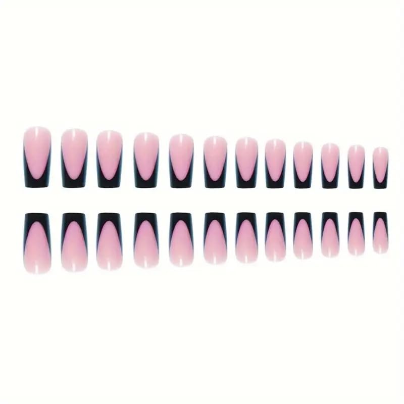Skiennix 60Pcs Black French Tip Press-On Nails Set | Medium Square Fake Nails for Women