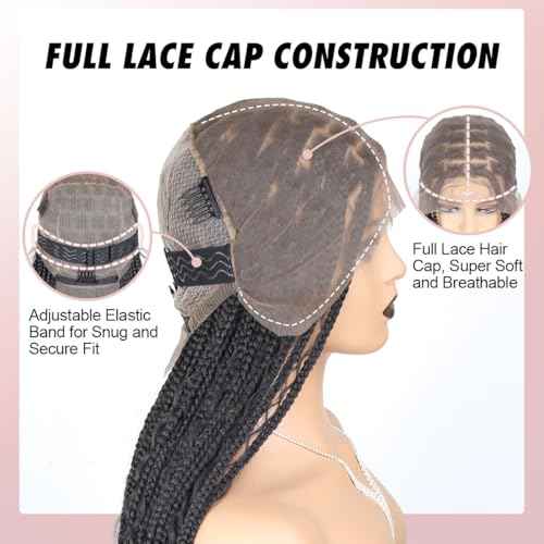 36 inch Knotless Boho Braided Wigs for Women 360 Single lace Bohemian Box Braid Wig With Baby Hair