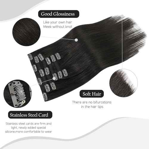 HUAYI Dark Brown Clip in Hair Extensions Real Human Hair 120G Remy Human Hair Clip in Extensions Soft Silky Straight for Women 7pcs 16clips 18 Inch Brown Hair Extensions