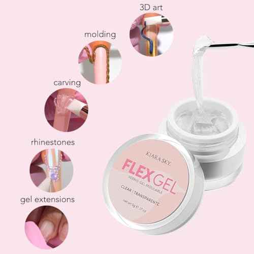 Kiara Sky Flex Gel - Clear Nail Art Gel for Molding, Sculpting and Glam Nail Decorations - 5g