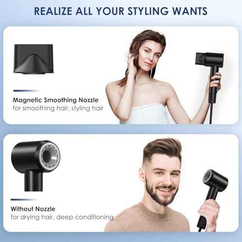 Hair Dryer - 150000 RPM High-Speed Blow Dryer with Negative Ionic Care for Fast Drying. Lightweight, Low Noise Design with 4 Temps/2 Speeds and Magnetic Nozzle (Black)