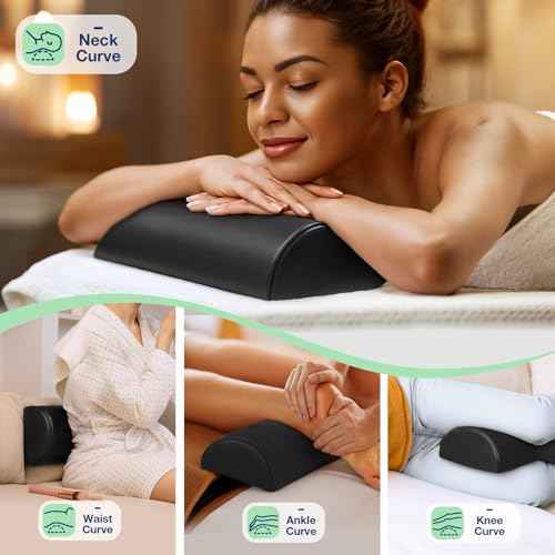 Noverlife Half Round Massage Table Bolster Pillow with Strap Handle, 17 x 6 x 4 in PU Leather Semi-Round Bolster Pillow for Neck, Under Knee Ankles Pain Relief Half Moon Knee Bolster for Massage Table