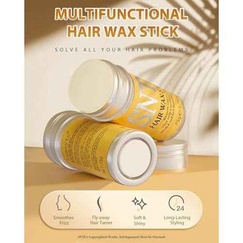 6Pcs Hair Wax Stick Set for Flyaways, Topsy Tail Hair Tools for Women, Teen Girls & Kids, Slick Back Hair Brush, Bun Accessories, Non-greasy Styling Tools Slick Stick, 2.7 Oz