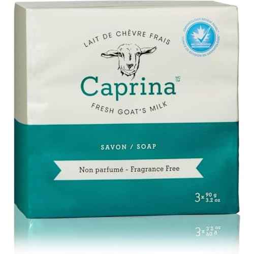 Caprina Fresh Goat¡¯s Milk Bar Soap, FRAGRANCE FREE, (3-Pack), 3.2 oz (90 g) Each, Gentle Daily Cleanser, Softening & Biodegradable Formula, No Phosphates or Parabens