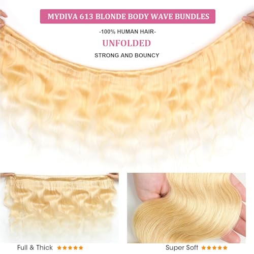 613 Bundles Human Hair 24 inch Blonde Body Wave Human Hair Bundles 100% Unprocessed 12A Virgin Hair Weave Extensions