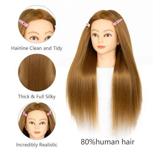 Mannequin Head Human Hair 26"-28" Cosmetology Manikin Head with 80% Human Hair for Hairdresser Practice with Free Clamp Holder and Tools (#27 Light brown)