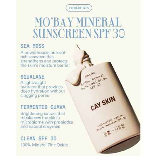 Cay Skin Mo'Bay Mineral Sunscreen Drops SPF 30 ? Broad Spectrum Face Sunscreen & Makeup Primer ? Lightweight, Moisturizing, Reef Safe Lotion with Natural Finish for All Skin Types ? 3-Pack, 1.7 oz.
