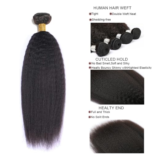Yaki Human Hair Bundles Kinky Straight Bundles 24 26 28 Inch Natural Black Yaki Straight Bundle Human Hair Daily Wear Unprocessed Remy Hair Extensions For Women Deals