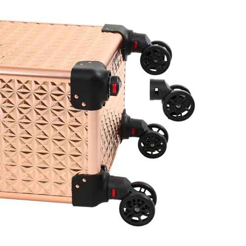Rolling Train Case 4-in-1 Portable Makeup Train Case Professional Cosmetic Organizer Makeup Traveling case Trolley Cart Trunk (rose gold)