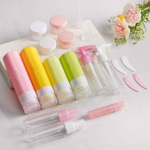 23 Pack Travel Bottles for Toiletries, TSA Approved Travel Shampoo Bottles, Silicone Travel Containers for Toiletries, Leak Proof Refillable Travel Essentials for Liquids Shampoo and Conditioner