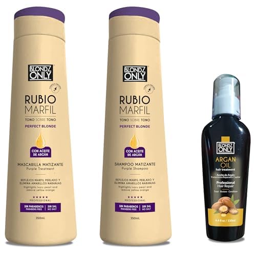 Kit 3 Shampoo,Toning Mask and Argan Oil Blonde Pearl Ivory (Beige)