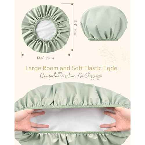 Yanibest Shower Cap Reusable Waterproof - Double Layer Shower Caps for Women, Washable Shower Bonnet with Soft Non-Slip Elastic Band, Bath Hair Hat for Most Hair Types