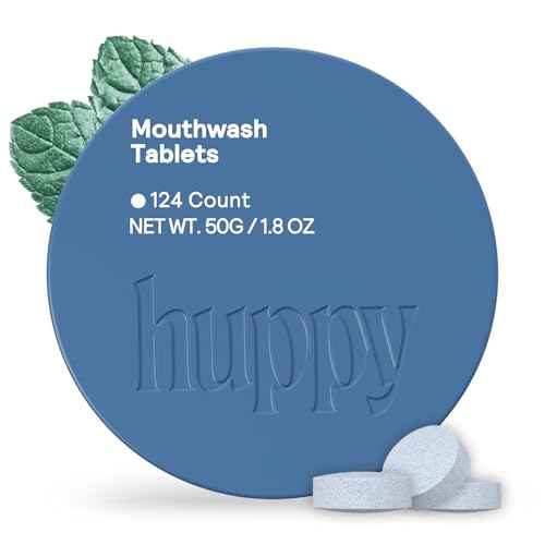 HUPPY Mouthwash Tablets with Nano Hydroxyapatite - Refreshes Breath and Remineralizes Teeth - Hydroxyapatite Tabs Perfect for Travel - Nanohydroxyapatite Mouthwash, 124ct, Cool Mint Flavor