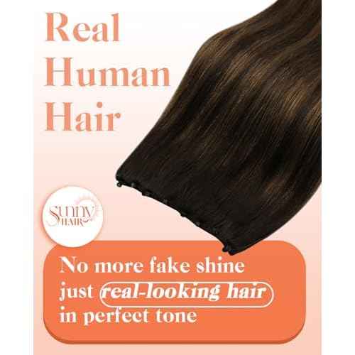 Sunny Hair Beaded Hair Weft Extensions Human Hair Brown Micro Weft Hair Extensions Balayage Dark Brown Balayage Medium Brown Microlink Beaded Hair Wefts For Women Real Hair 22inch 50g