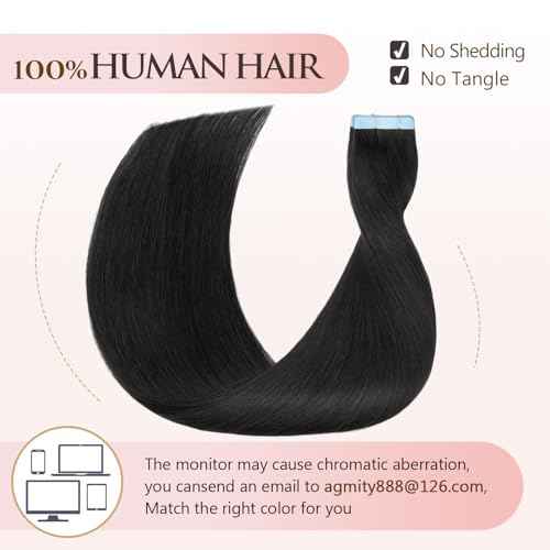 Tape in Hair Extensions Human Hair 14 inches Jet Black 20pcs 40g/pack Straight Seamless Weft Skin Invisible Thick Human Hair Tape in Extensions(14 inches #1 Jet Black)