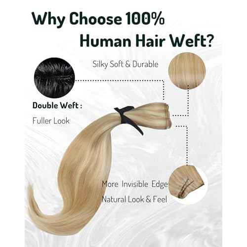 RUNATURE Weft Hair Extensions Human Hair Blonde Sew in Hair Extensions Real Human Hair, Straight Natural Remy Hair Weft Extensions, 18 Inch 100g #18P60 Ash Blonde Highlight Platinum Blonde