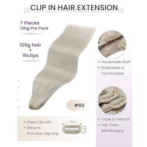 LaaVoo Clip in Hair Extensions Real Human Hair Blonde Hair Extensions Clip ins Platinum Blonde Human Hair Clip in Extension Blonde Double Weft Full Head Silky Straight 18 Inch 7pcs/120g