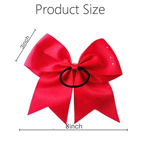Hipcheer 12PCS 8" Rhinestones Large Cheer Hair Bows for Girls, Hand-made Grosgrain Ribbon Hair Accessories for Teen Girls Softball Cheerleader Sport (Red)