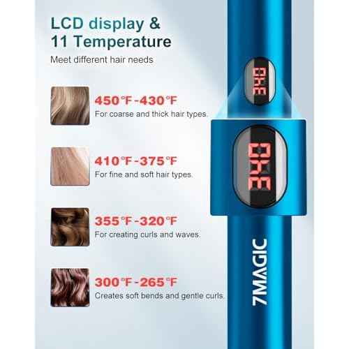 7MAGIC Hair Straightener, Ceramic Flat Iron with LCD, Professional 2 in 1 Hair Iron for Thick Hair, 11 Heat Settings Styling Tool