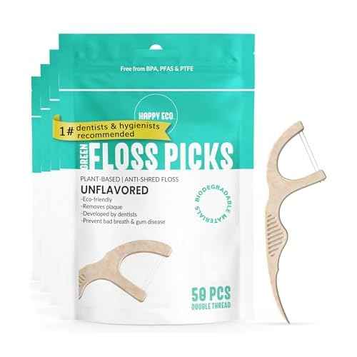 Floss Picks Biodegradable (200pcs) - Plant Based Dental Floss Picks, Natural Flossers for Adults & Kids, Nontoxic Vegan Tooth Pick Flossers & Eco Floss Sticks - Double Thread Unflavored