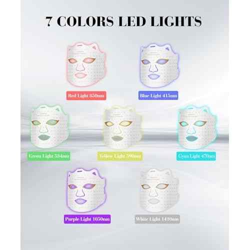 Red Light Mask for Face, 7-1 Colors Facial Care Mask, 850nm Infrared & Red Light Masks, Ergonomic Design for Home & Travel, White
