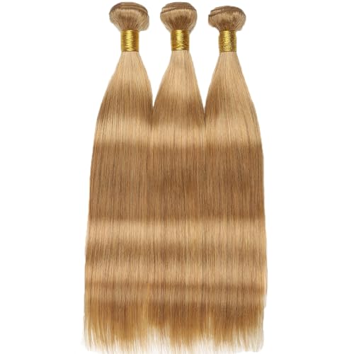 Color 27 Straight Human Hair Bundles Brazilian Virgin Hair Color 27 Bundles Human Hair 14 16 18 Inch Honey Blonde Remy Hair Extensions