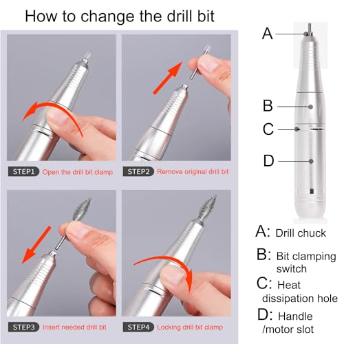 Electric 45000RPM Nail Drill Machine Rechargeable Portable Nail File Electric DIY Nail Drill Kit with Smart LCD Screen for Gel Nail Manicure and Pedicure Reflective Body etc(Dazzle)