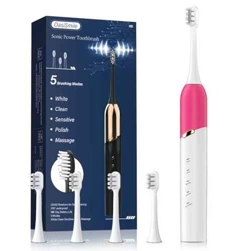 5 Cleaning Modes Electric Toothbrush for Adults with 4 Brush Heads, 50000 VPM Rechargeable Toothbrushes Built-in Smart Timer