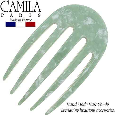 Camila Paris CP3411 French Hair Side Comb Small Rounded, Green, Handmade French Twist Hair Combs, Strong Hold Hair Clips for Women Bun Chignon, No Slip Styling Girls Hair Accessories Made in France