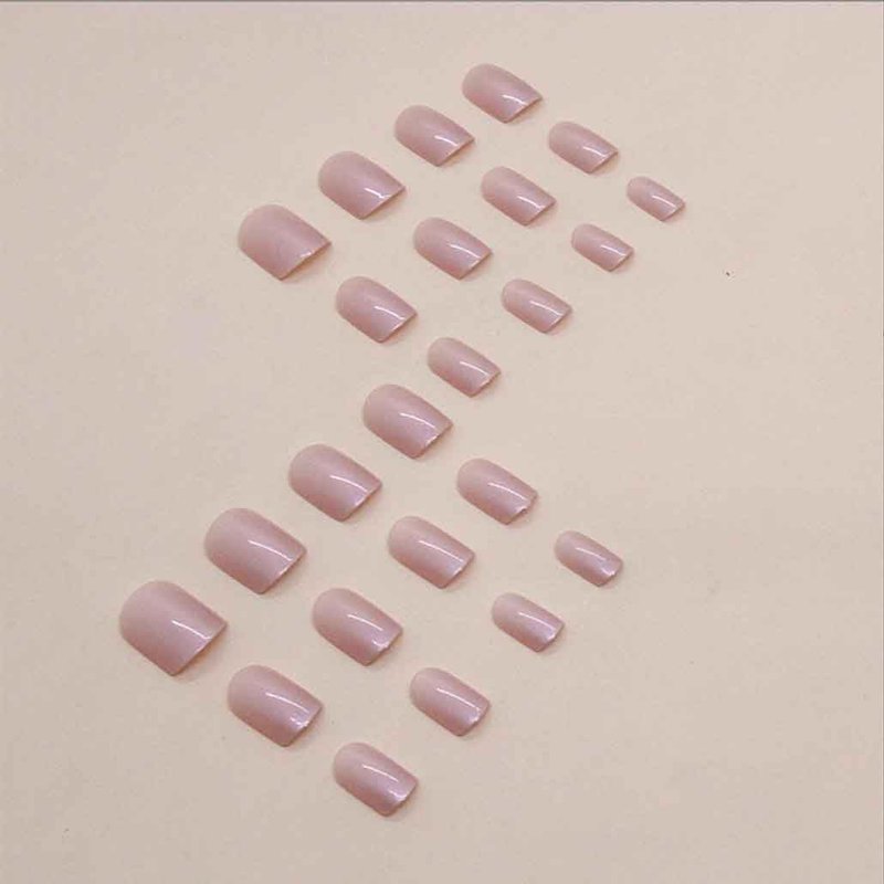 Nude Press-On Nails | Chrome Square Glossy Short Fake Nails for Women - 24 Pcs Set