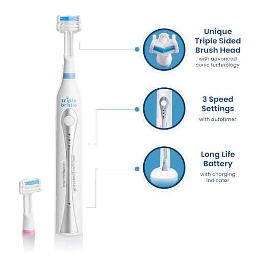 Triple Bristle Original Sonic Toothbrush | Rechargeable 31,000 VPM Tooth Brush | Patented 3 Head Design | Angled Bristles Clean Each Tooth | Dentist Created & Approved Original