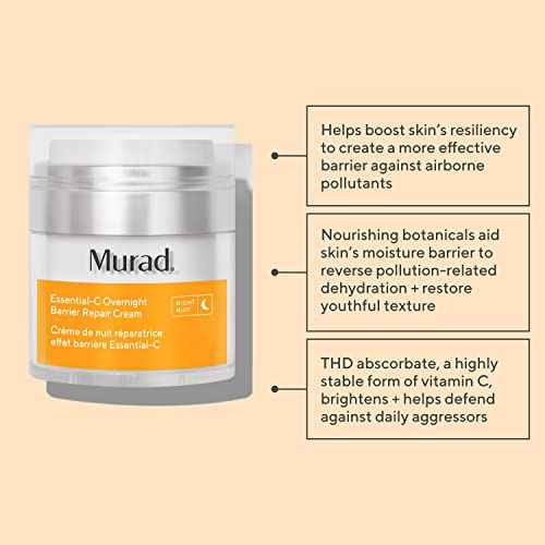 Murad Essential-C Overnight Barrier Repair Cream ? Vitamin C & Marrubium Anti-Pollution Nightly Moisturizer for Damage Repair & Brighter, Smoother Face ? 1.7 Fl Oz