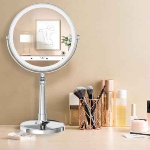 9" Large Make up Vanity Mirror with Lights Chrome Two Way Mirror 1x/10x Magnifying Mirrors with Light and Stand 4000mAh Rechargeable Led Makeup Mirrors for Desk Dresser Table