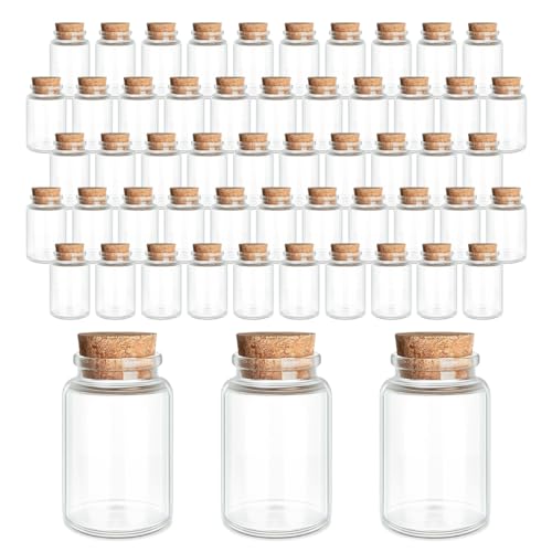 JIUYUE 55 pcs 20 ml Glass Bottle Cork Mini,Jars with Cork Lids (0.7 oz-1.18x1.97 inch)