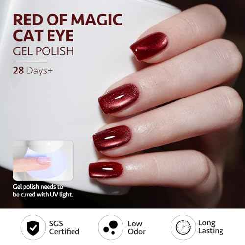 GAOY Jelly Red Glitter Cat Eye Gel Nail Polish Set with Magnet 6 Types of Holographic Cat Eye, Salon Gel Manicure and Nail Art DIY at Home