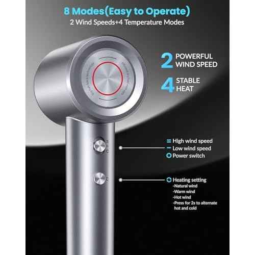 Hair Dryer, 110000 RPM Professional Ionic Blow Dryer with Brushless Motor for Fast Drying, Thermo-Control Quiet Compact Hair Blow Dryer with Magnetic Diffuser for Curly Hair for Home Travel Salon